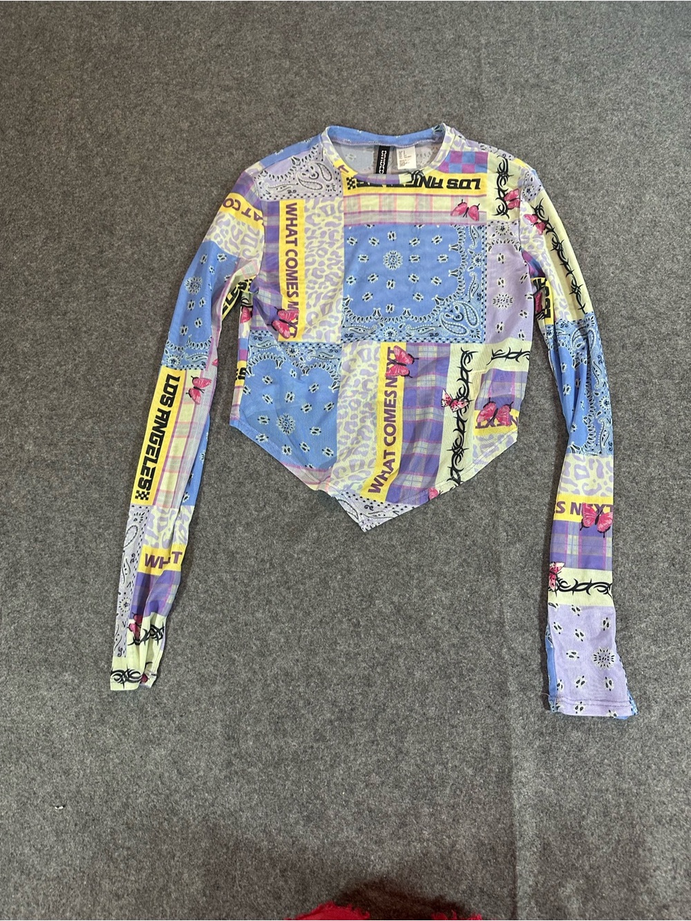 Y2K H&M Patchwork Green Sheer Top